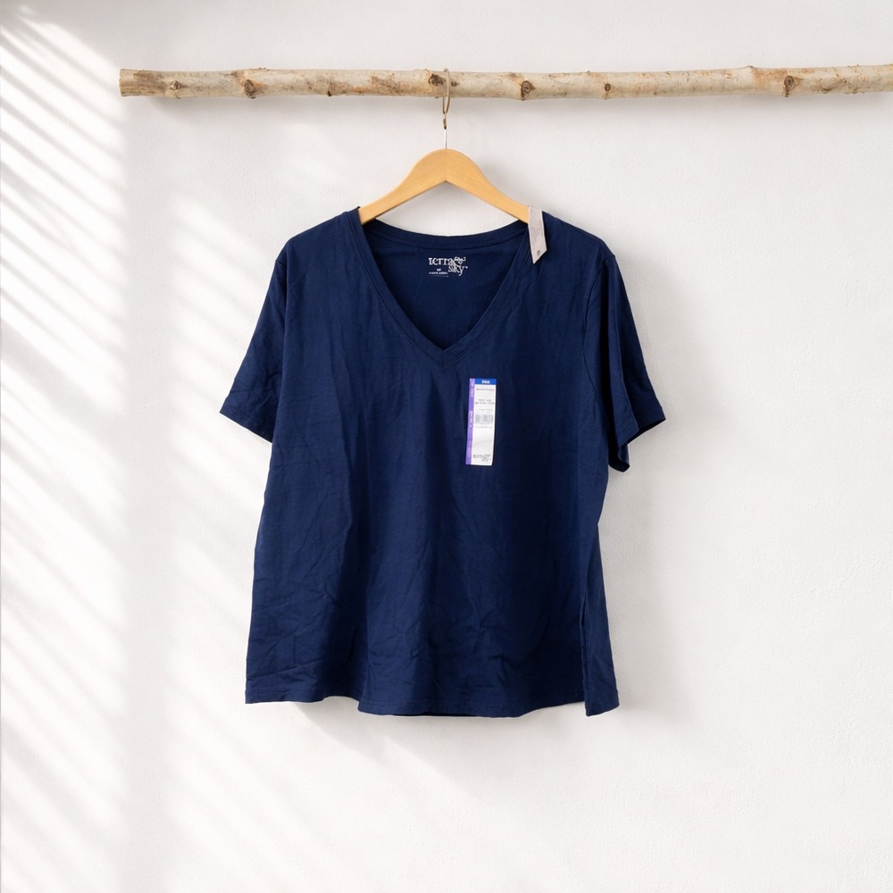 Terra & Sky 1X 16W 18W Blue V Neck Semi Fitted Tee - Picture 3 of 9